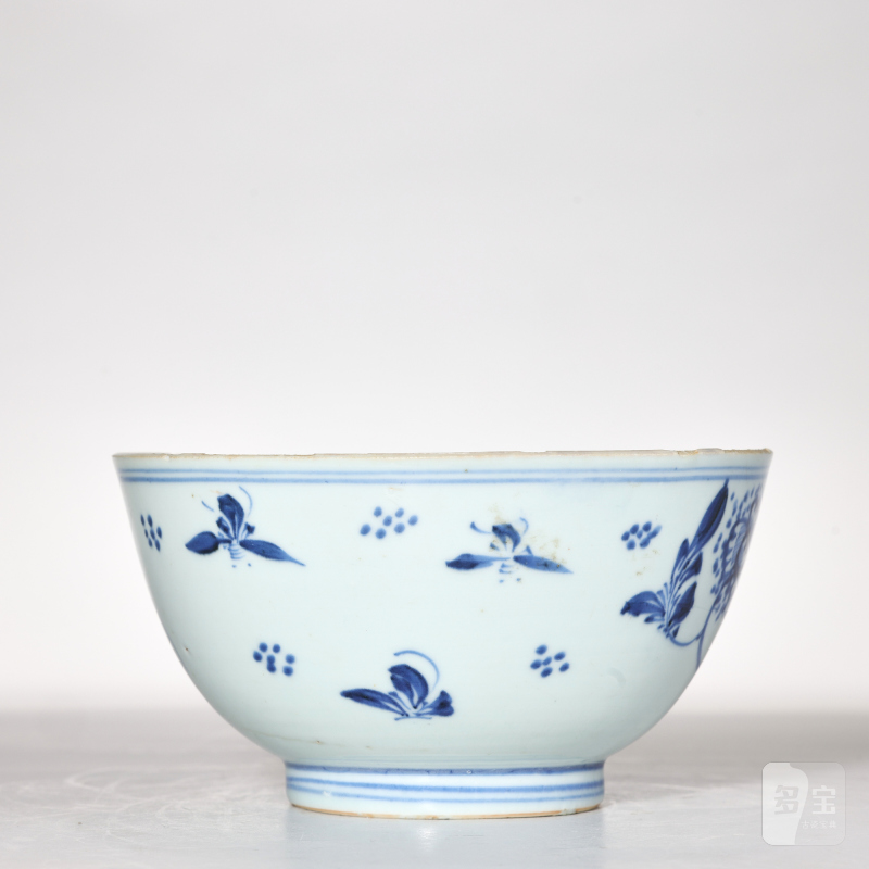 明晚期 青花花卉图碗 - 图4